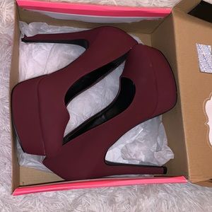 Burgundy 5 inch Round Toe Heels